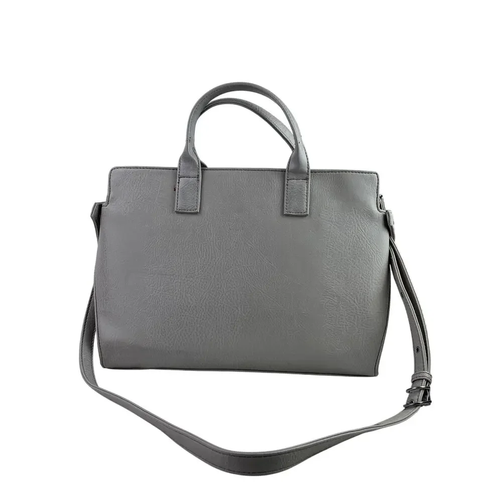 Matt & Nat Gray Pebbled Laptop Zip Crossbody Tote Shopper Messenger Handbag OS